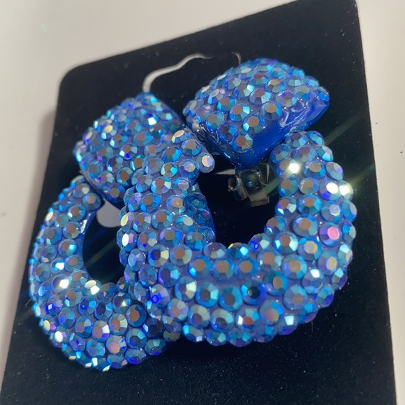 Amazing Vintage Swarovski Blue/Ab Crystal Earring Dome - NEW - Picture 8 of 14